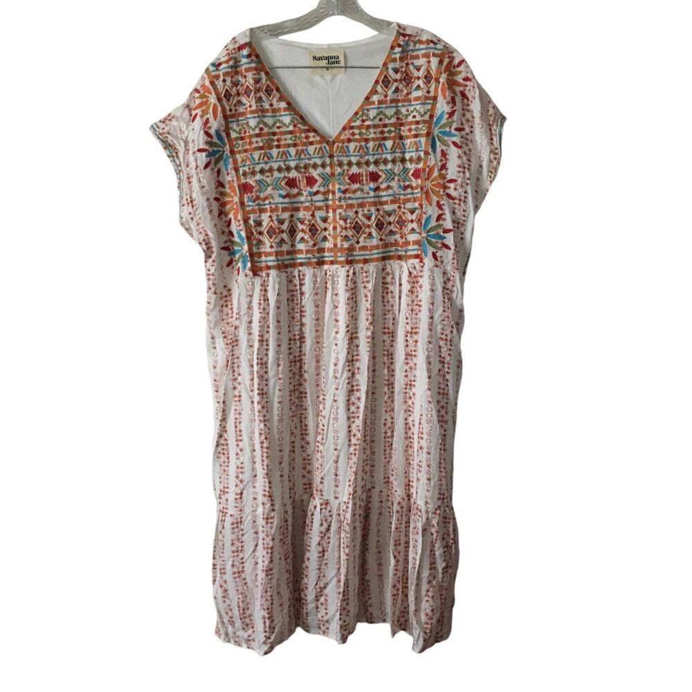 Savanna Jane Women's Midi Dress Plus 1X Embroidered Floral Geometric Boho Lined